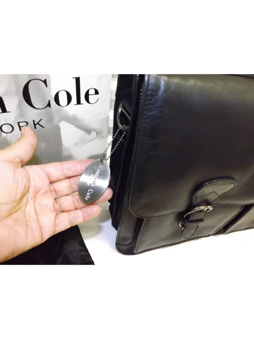 Kenneth Cole New York Black Gen Leather Laptop Briefcase W/ Dust Bag & Box New